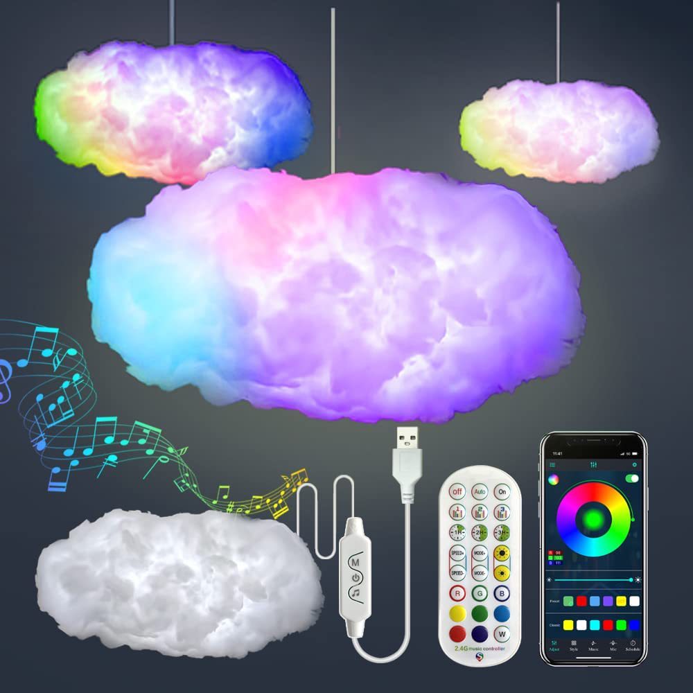 3D Cloud Light Chandelier Lamp with Music