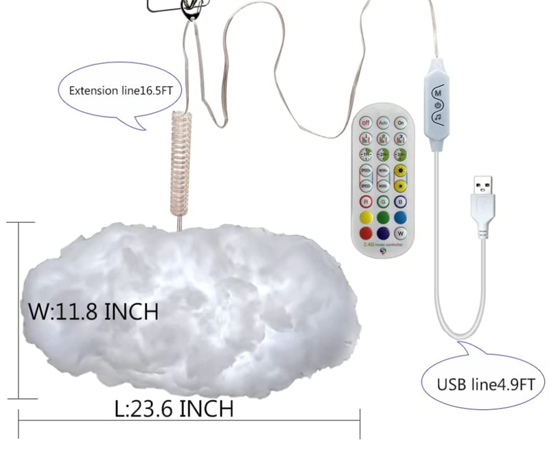 3D Cloud Light Chandelier Lamp with Music